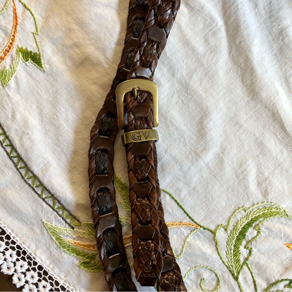 Vintage Gloria Vanderbilt Dark Brown Woven Leather Belt. Brass Buckle M/L - Picture 8 of 16